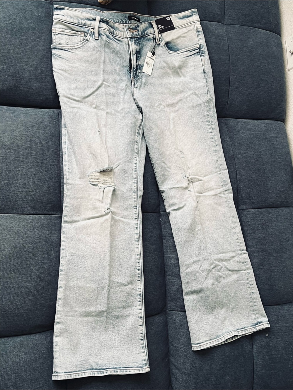 Express Light Wash Flare Jeans - Light Blue